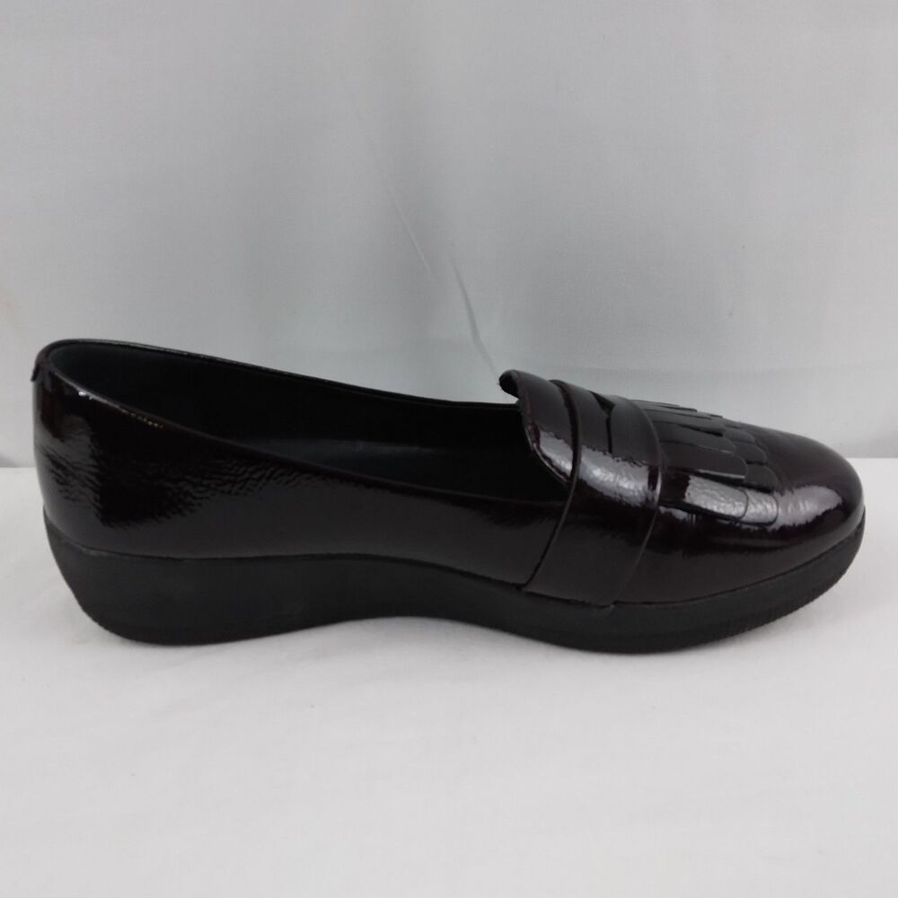 FitFlop Burgundy Patent Leather Kiltie Loafers Slip Ons Casual Shoes Women's 6 - Picture 7 of 10